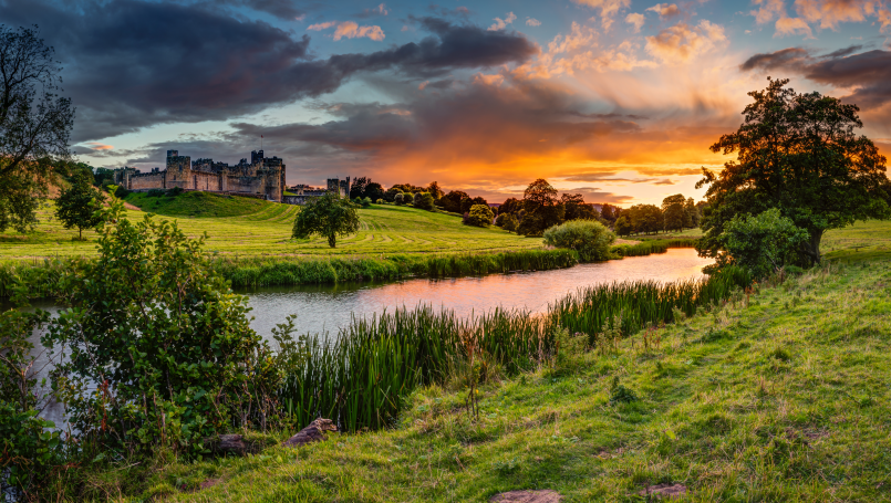 Castle river sunset